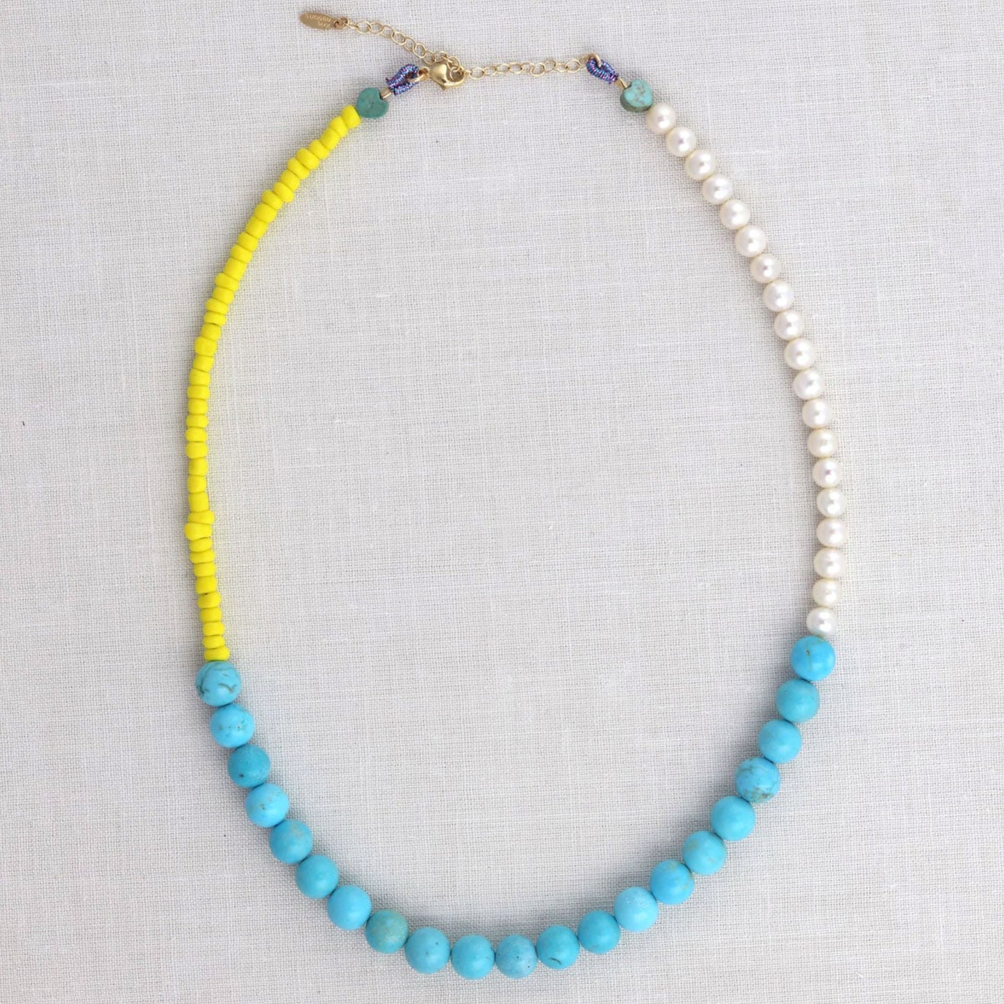 Color Block Yellow, Turquoise, and Pearl Necklace