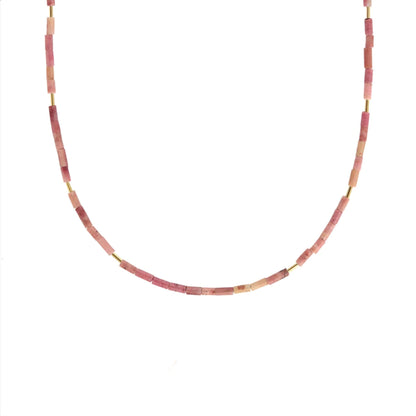 Petite Pink Opal Gemstone Heishi Beaded Necklace