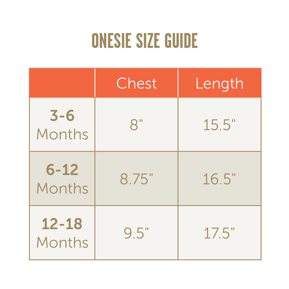 TLE Onesie size guide