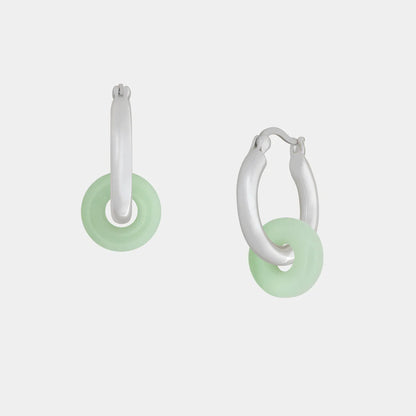 Gilda Tiny Donut Hoops in Green + Silver