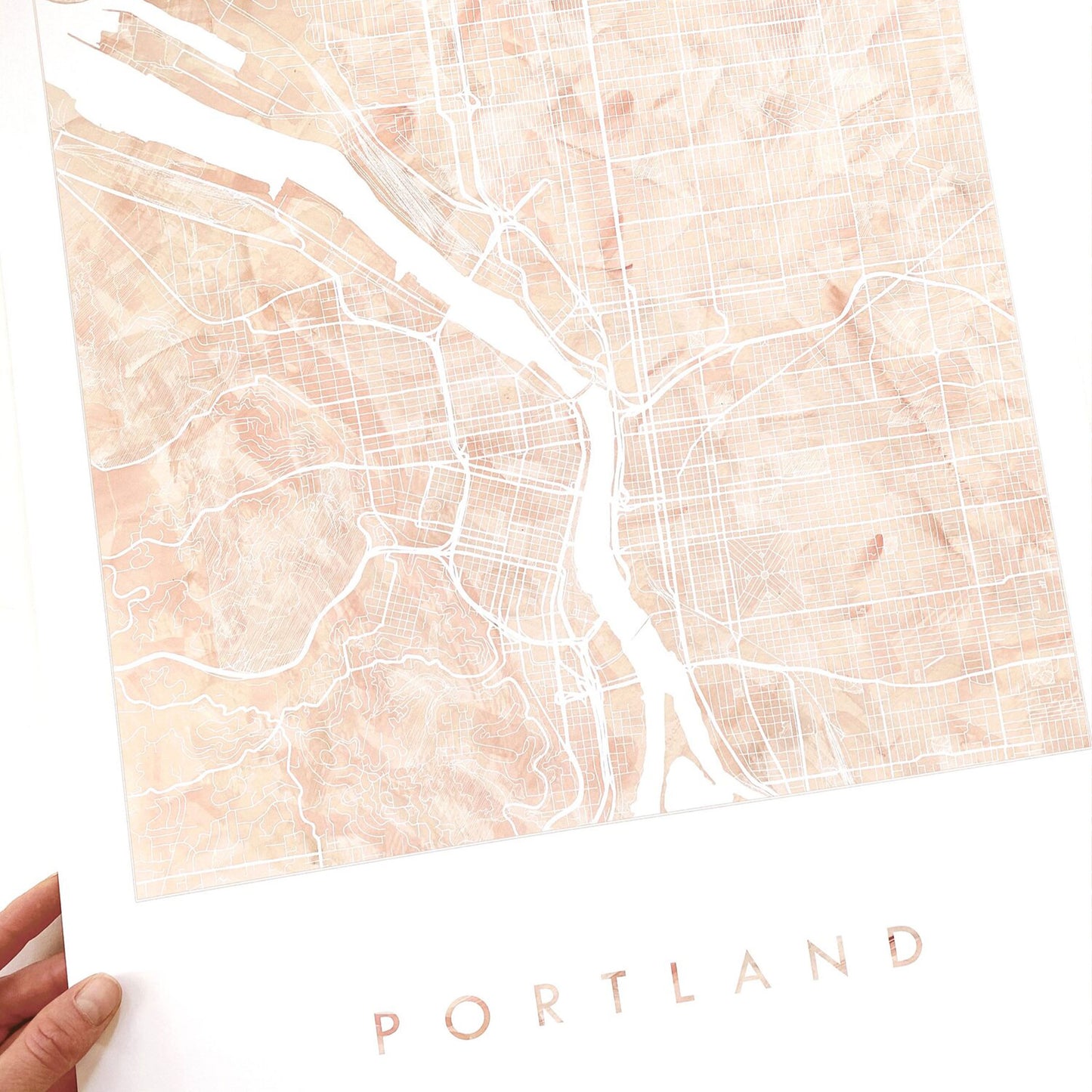 Turn-of-the-Centuries: Portland Watercolor Map Print - Pink Wash