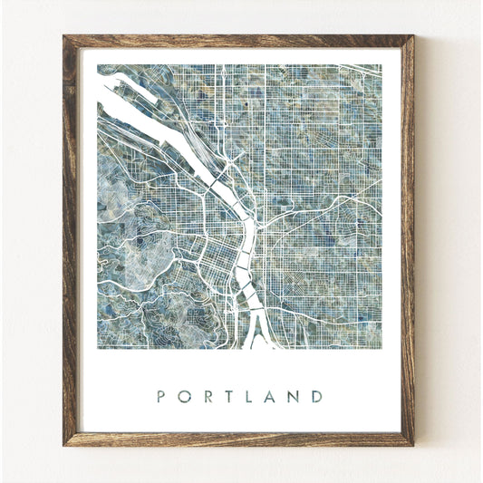 Turn-of-the-Centuries: Portland Painted Map Print - River